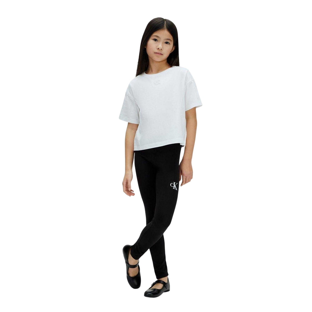 Black - Side - Calvin Klein Girls Jeans Logo Leggings