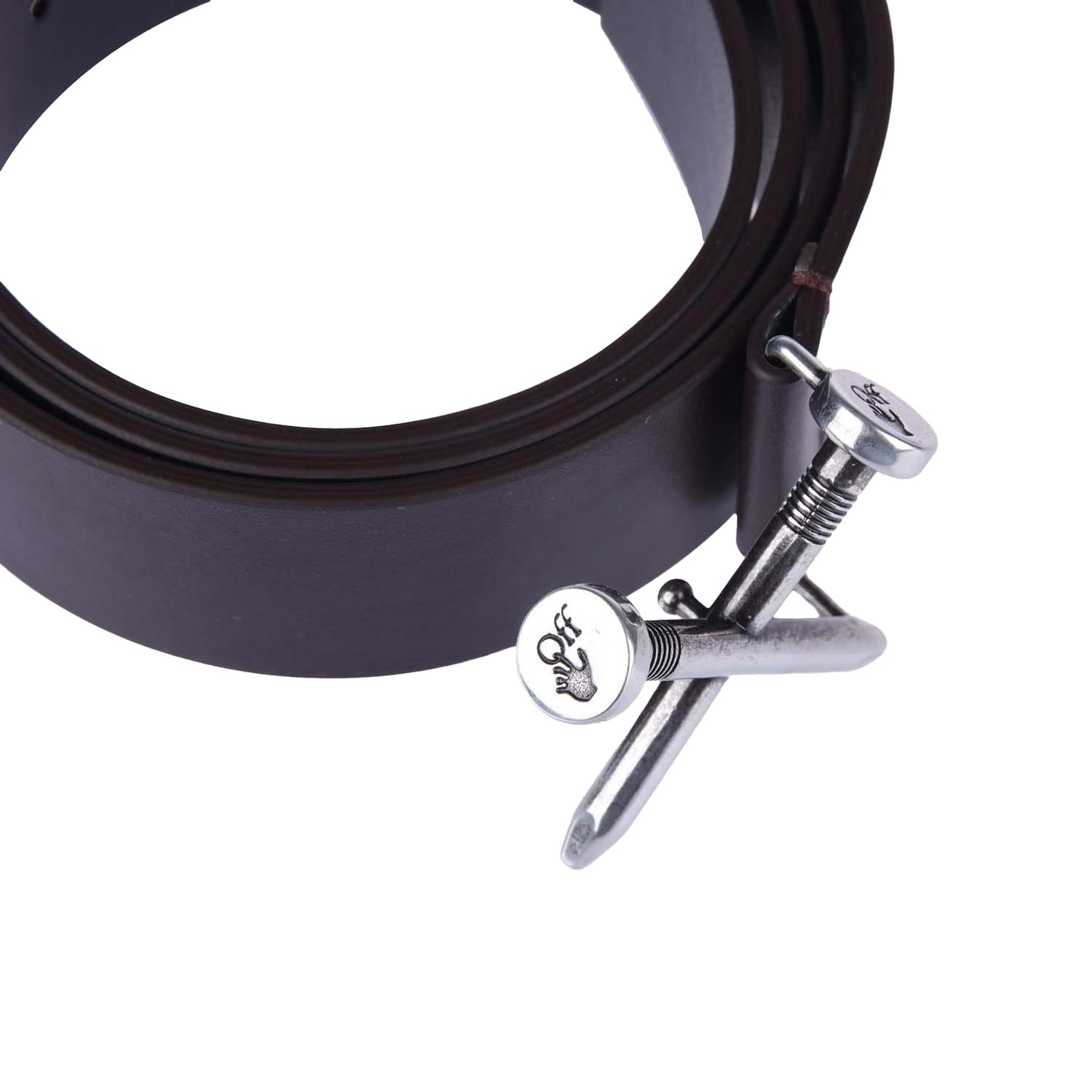 Black - Side - Off White Mens Crossed Nail Leather Belt