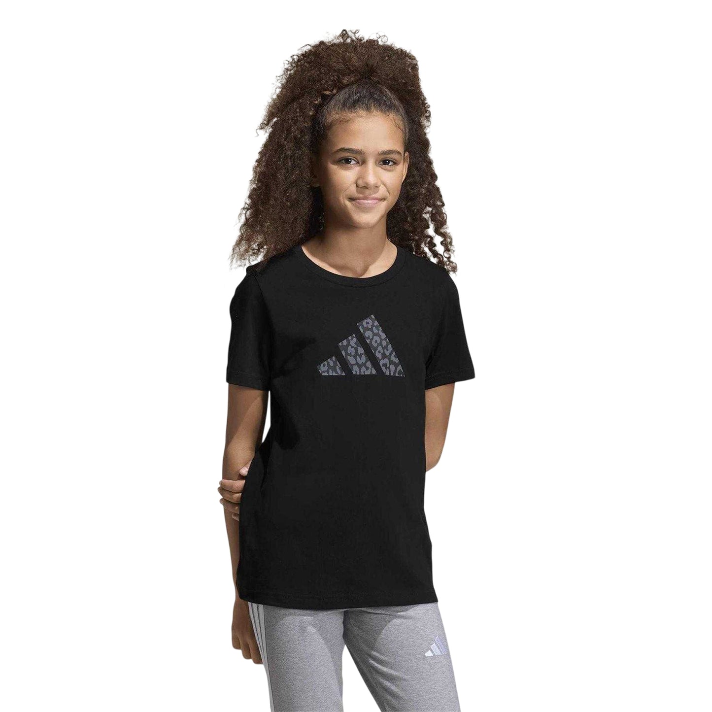 Black - Side - Adidas Childrens-Kids Animal Print Logo T-Shirt