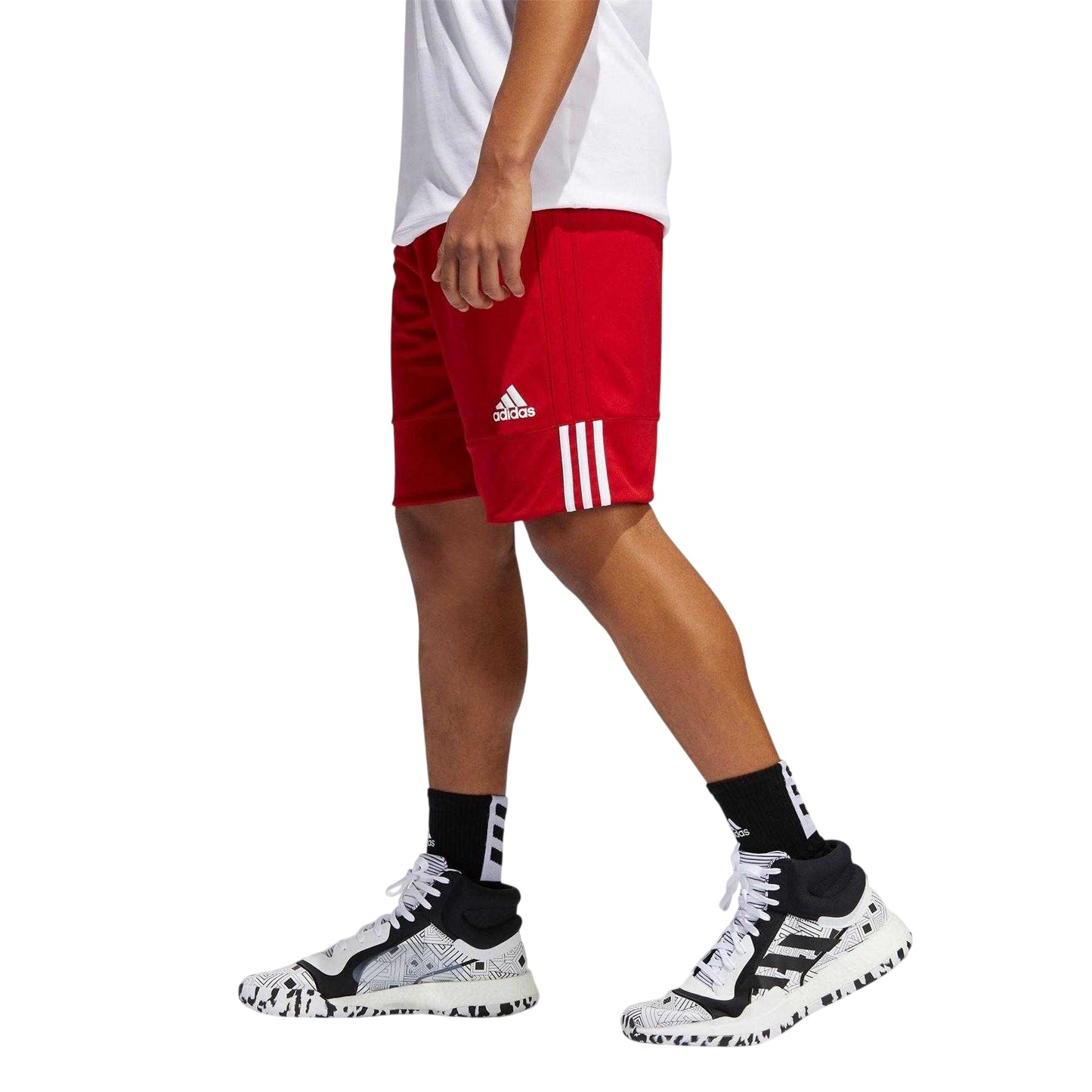 Red-White - Pack Shot - Adidas Mens Spped Reversible 3 Stripes Basketball Shorts