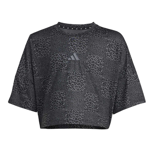 Black - Front - Adidas Girls Leopard Print Crop Top