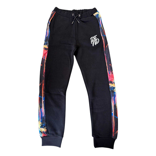 Black-Multicoloured - Front - DFND London Childrens-Kids Abstract Slim Joggers