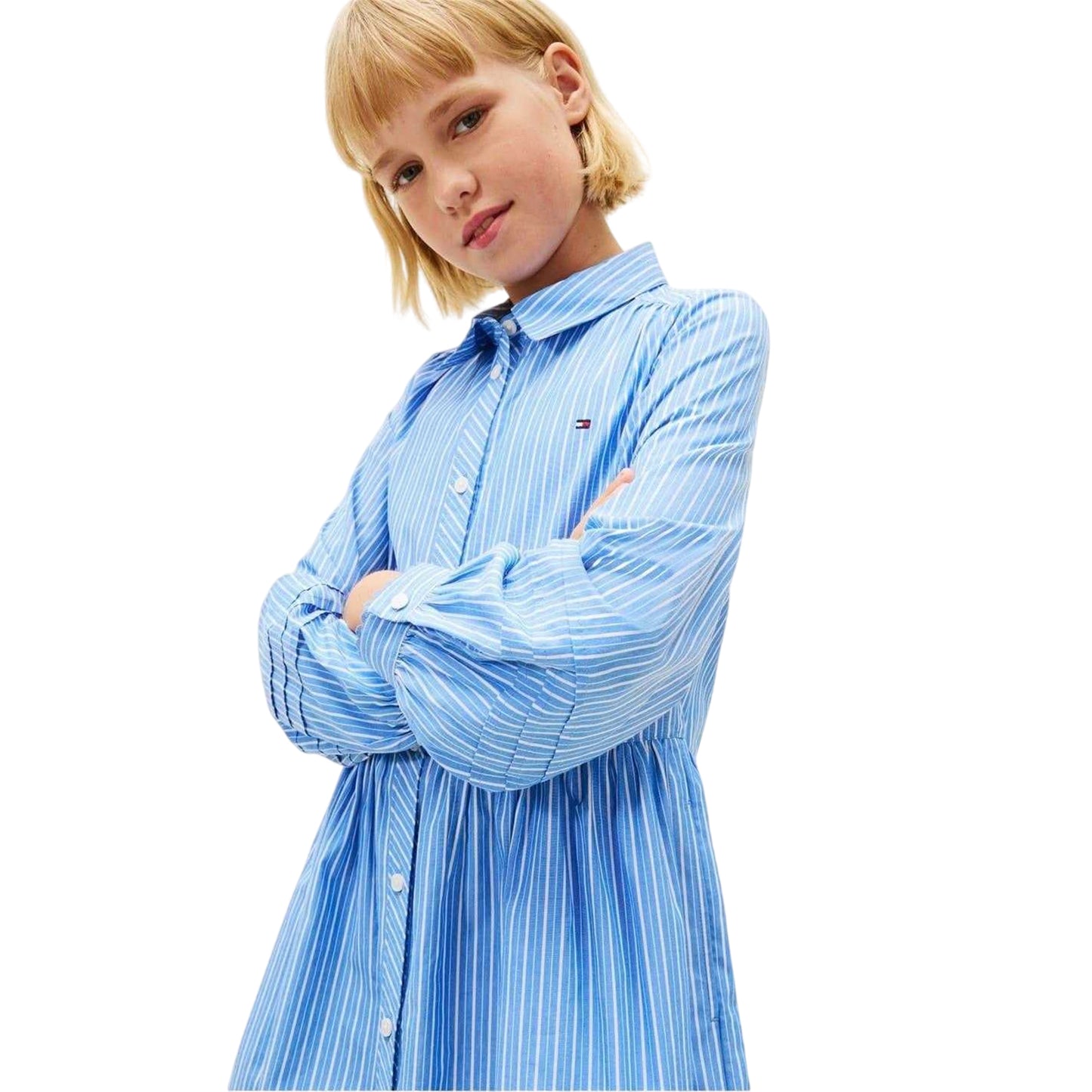 Light Blue - Lifestyle - Tommy Hilfiger Girls Ithica Striped Long-Sleeved Shirt Dress