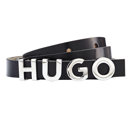 Black-Black - Front - Hugo Womens-Ladies Zula Metal Logo Cow Leather Belt