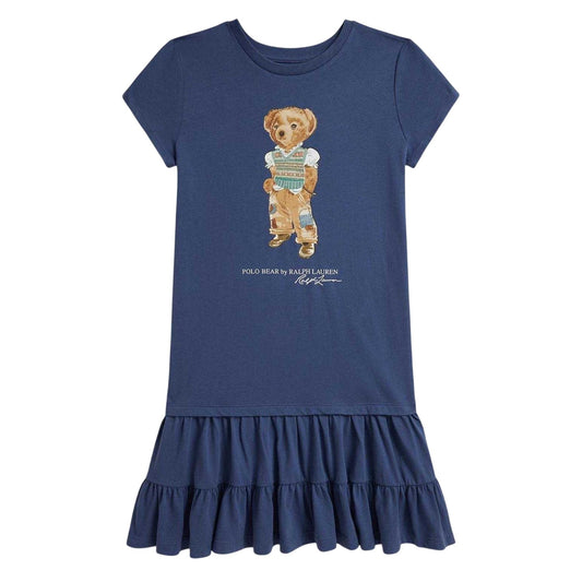 Royal Blue - Front - Ralph Lauren Girls Polo Bear T-Shirt Dress