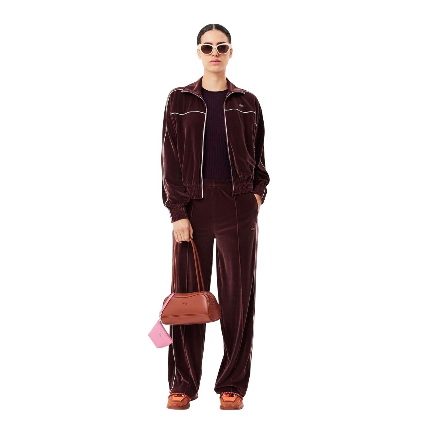 Maroon - Close up - Lacoste Womens-Ladies 3D Merino Wool Ribbed Sweater Top