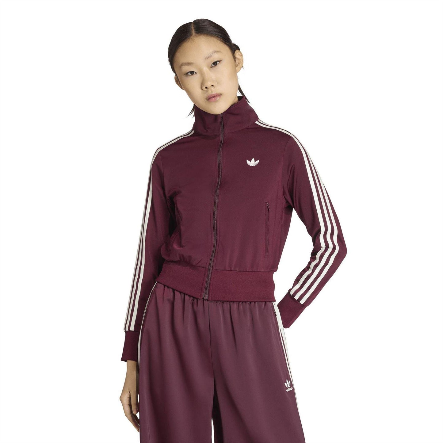 Maroon - Pack Shot - Adidas Womens-Ladies Firebird 3 Stripes Tracksuit Top
