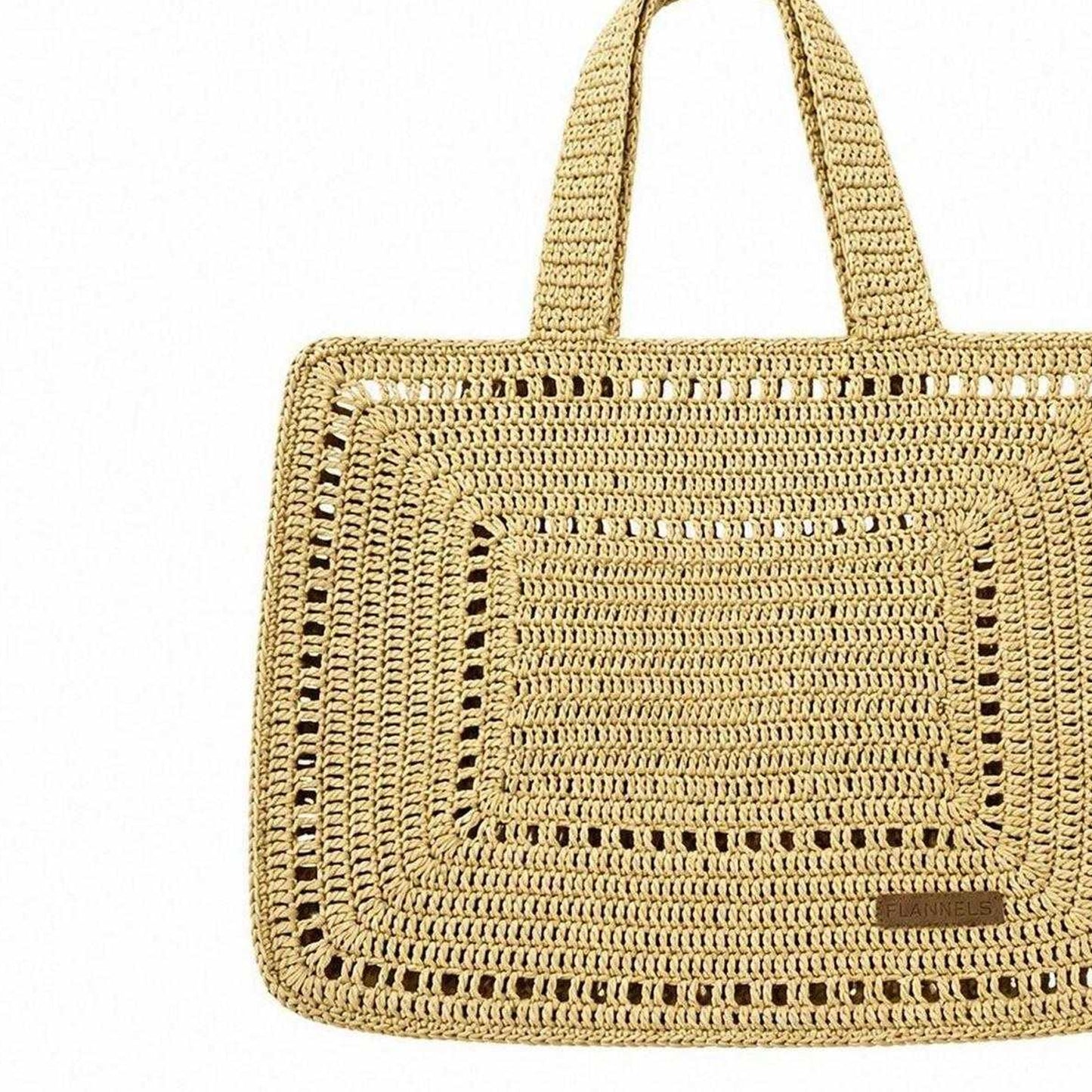 Beige - Back - Flannels Crochet Beach Tote Bag