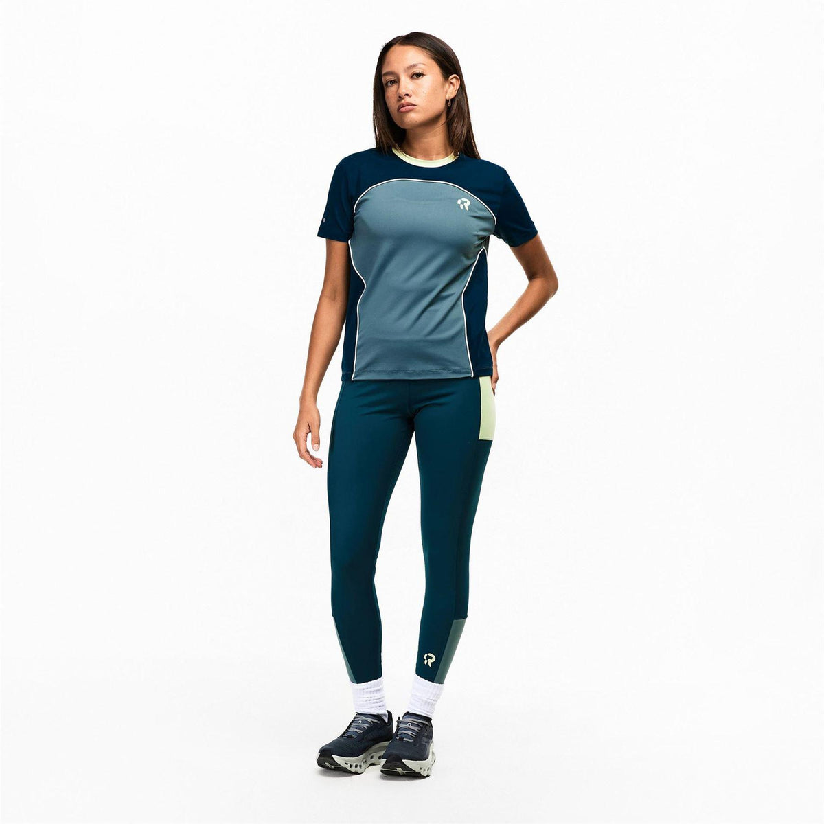 Green - Pack Shot - Red Run Womens-Ladies Colour Block Sports Top