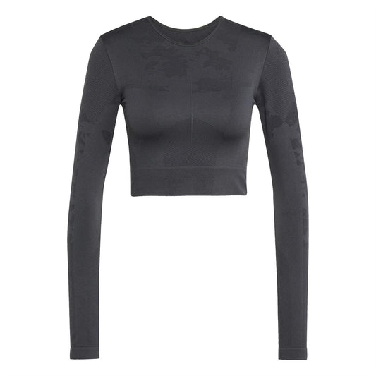 Carbon - Front - Adidas Womens-Ladies Stella McCartney Long-Sleeved Yoga Crop Top