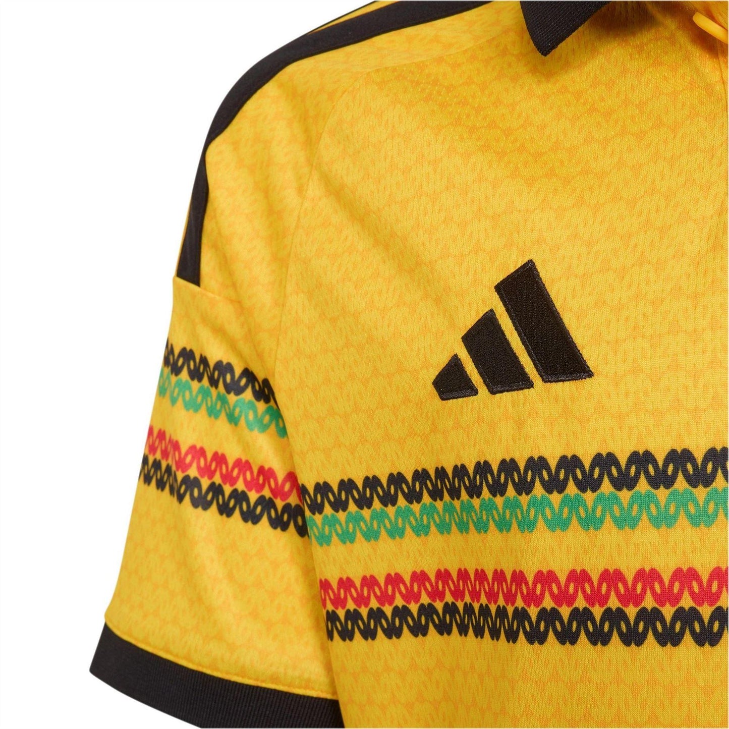 Gold-Green - Pack Shot - Adidas Childrens-Kids Bob Marley 2026 Jamaica Home Shirt