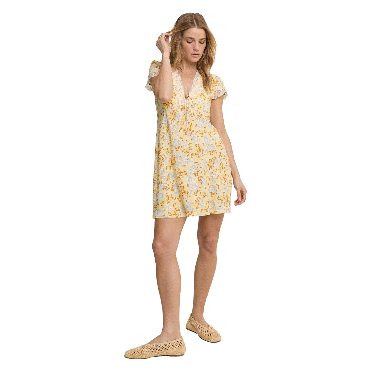 Yellow - Lifestyle - Nobody´s Child Womens-Ladies Aida Ditsy Floral Short-Sleeved Mini Dress