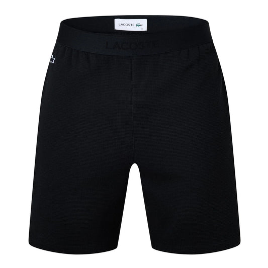 Black - Front - Lacoste Mens Waffle Relaxed Fit Pyjama Shorts