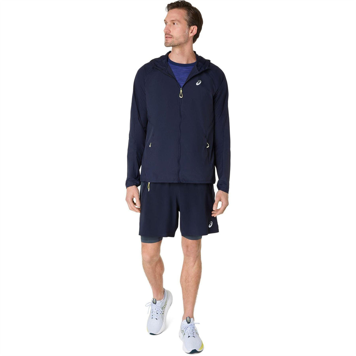 Midnight Blue - Pack Shot - Asics Mens Road Packable Long-Sleeved Jacket