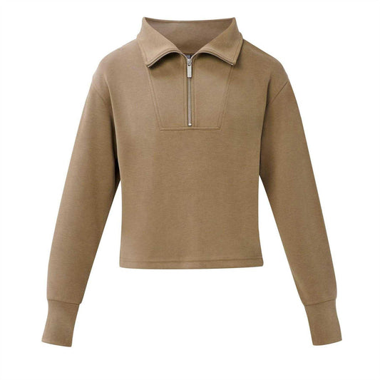 Khaki Brown - Front - Sweaty Betty Womens-Ladies Quarter Zip Fleece Top