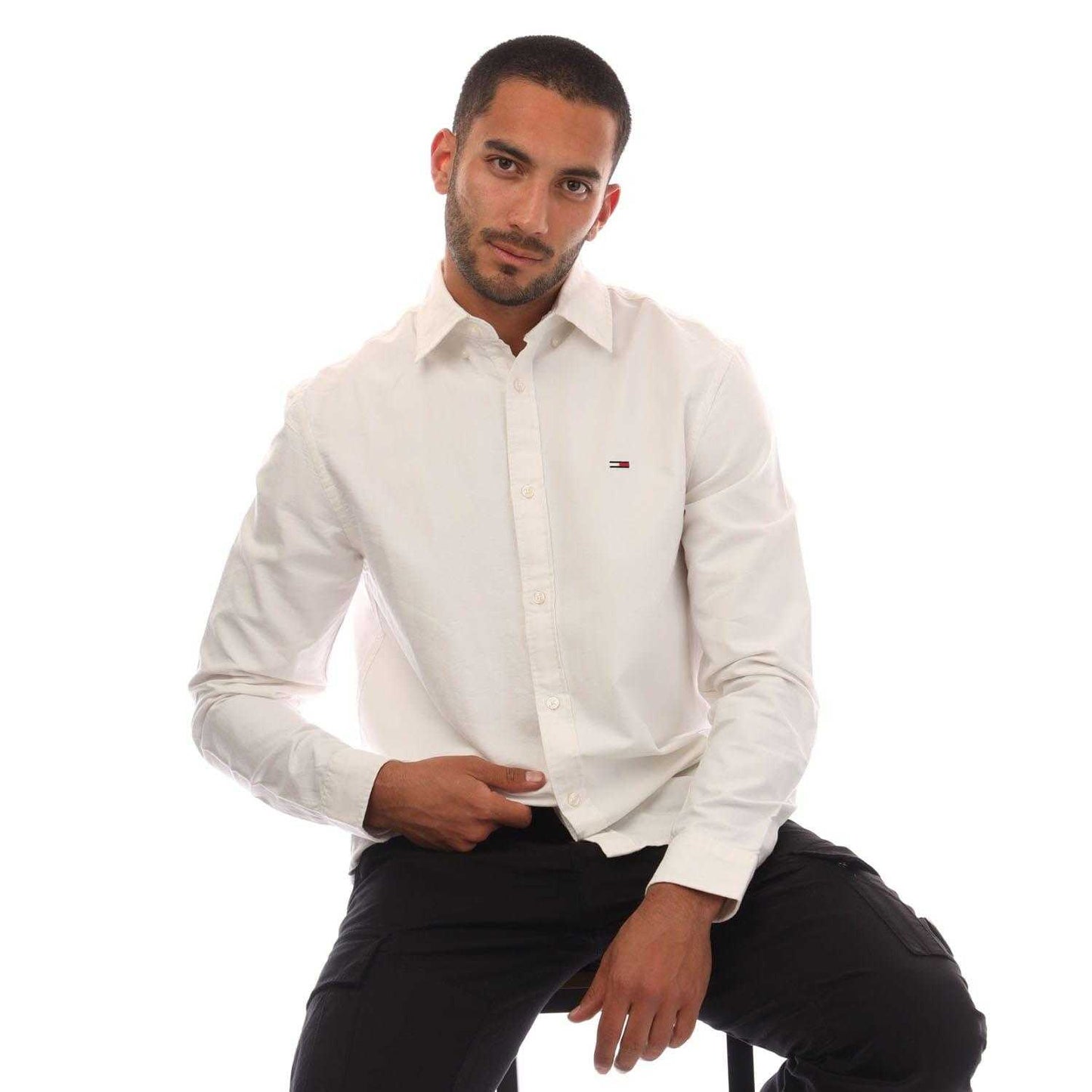 White - Lifestyle - Tommy Jeans Mens Oxford Button-Down Regular Shirt