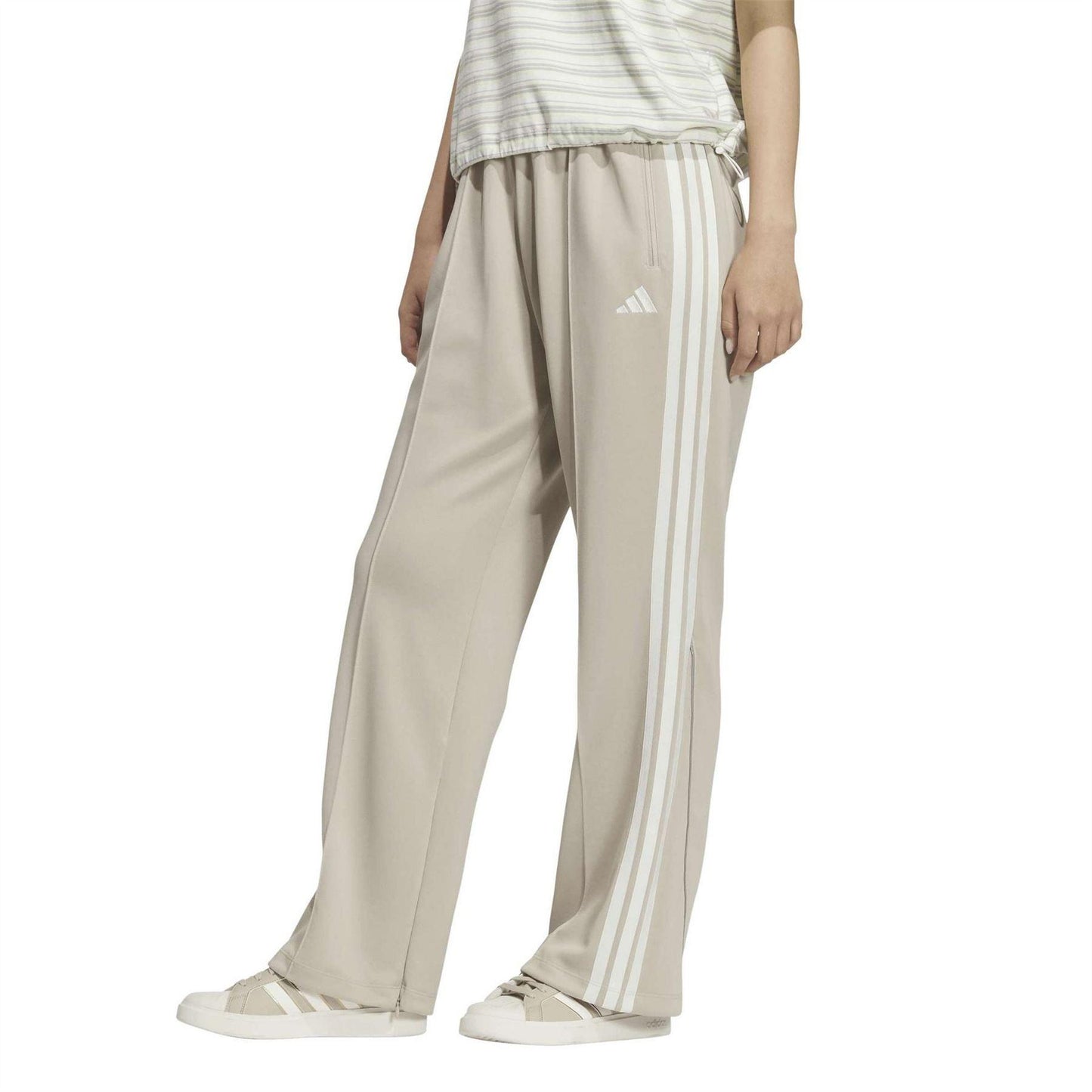 Beige - Pack Shot - Adidas Womens-Ladies 3 Stripes Tracksuit Bottoms