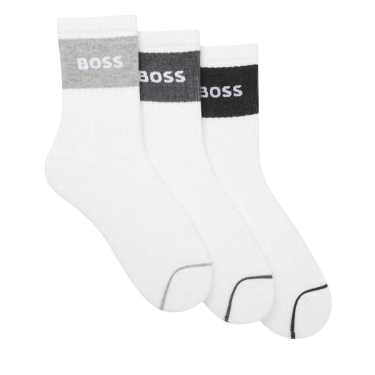 White - Front - Boss Mens Quarter Cotton Blend Socks (Pack of 3)