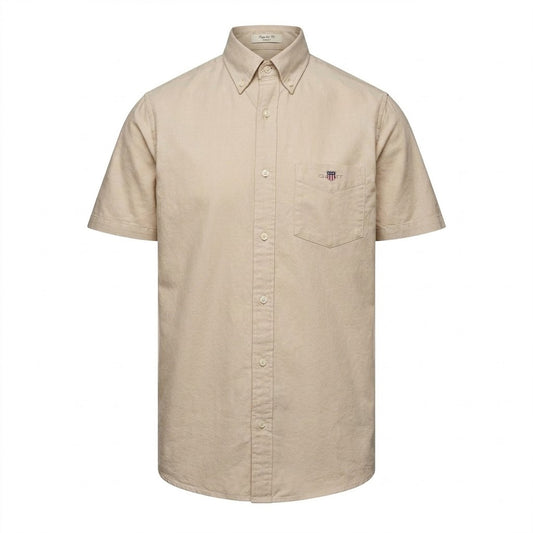 Beige - Front - Gant Mens Oxford Regular Short-Sleeved Shirt