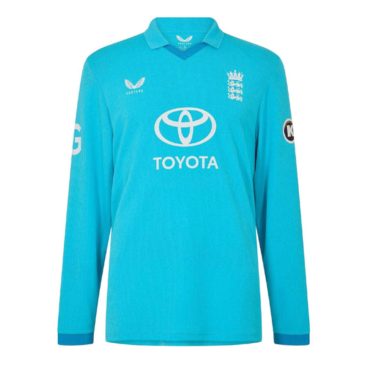Atoll Blue-Blue Danube - Front - Castore Mens England Cricket Long-Sleeved Cricket Shirt