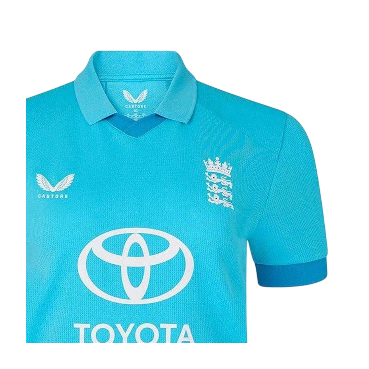 Atoll Blue-Blue Danube - Side - Castore Womens-Ladies ODI 26-27 England Cricket Long-Sleeved Cricket Shirt