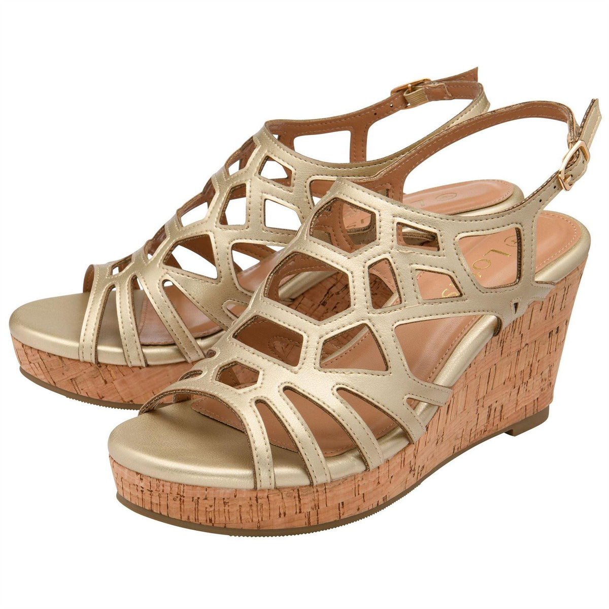 Gold - Pack Shot - Lotus Shoes Womens-Ladies Rhi Wedge Sandals
