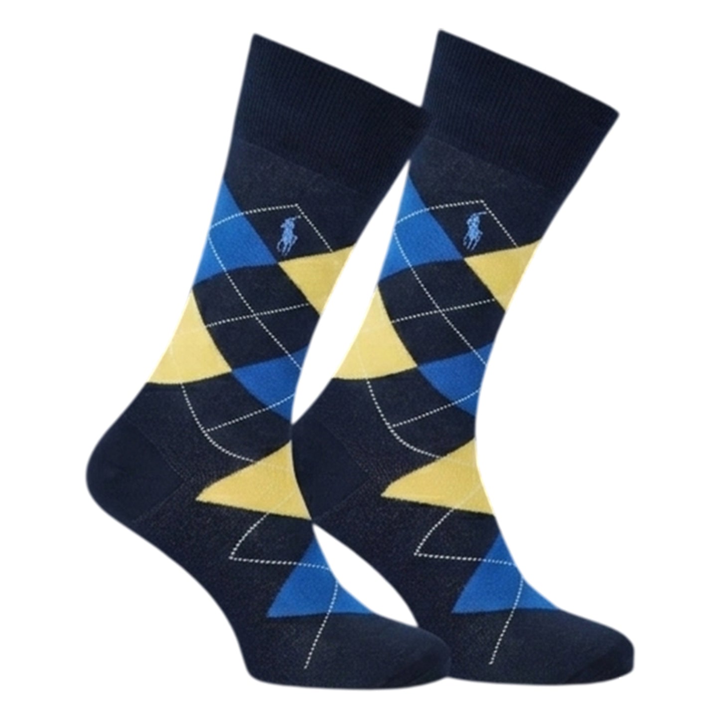 Navy-Yellow-Blue - Side - Ralph Lauren Mens Oxford Crew Socks (Pack of 3)
