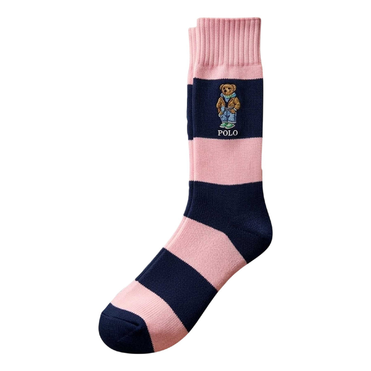 Yellow-Blue-Pink - Side - Ralph Lauren Mens Ribbed Cuff Crew Socks (Pack of 3)