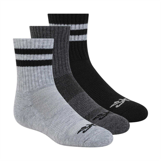 Grey-Black-Dark Grey - Front - Skechers Childrens-Kids Logo Crew Socks (Pack of 3)