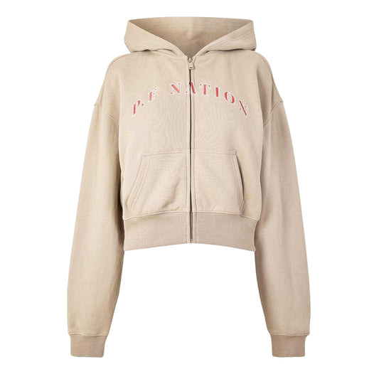 Oxford Tan - Front - PE Nation Womens-Ladies Eastside Cropped Fleece Jacket