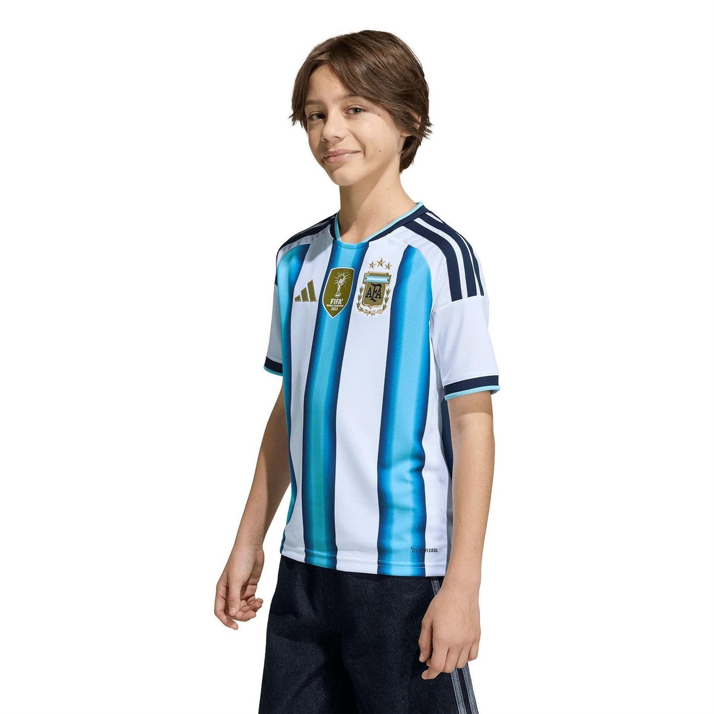 White-Blue - Side - Adidas Childrens-Kids World Cup 2026 Argentina Home Shirt