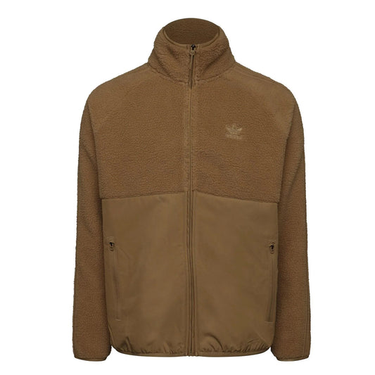 Khaki - Front - Adidas Mens Originals Polar Fleece High Collar Raglan Fleece Jacket
