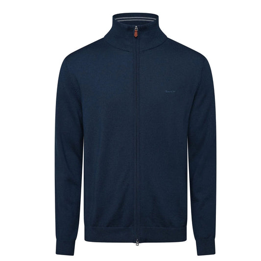 Marine - Front - Gant Mens Textured Cotton Fleece Jacket