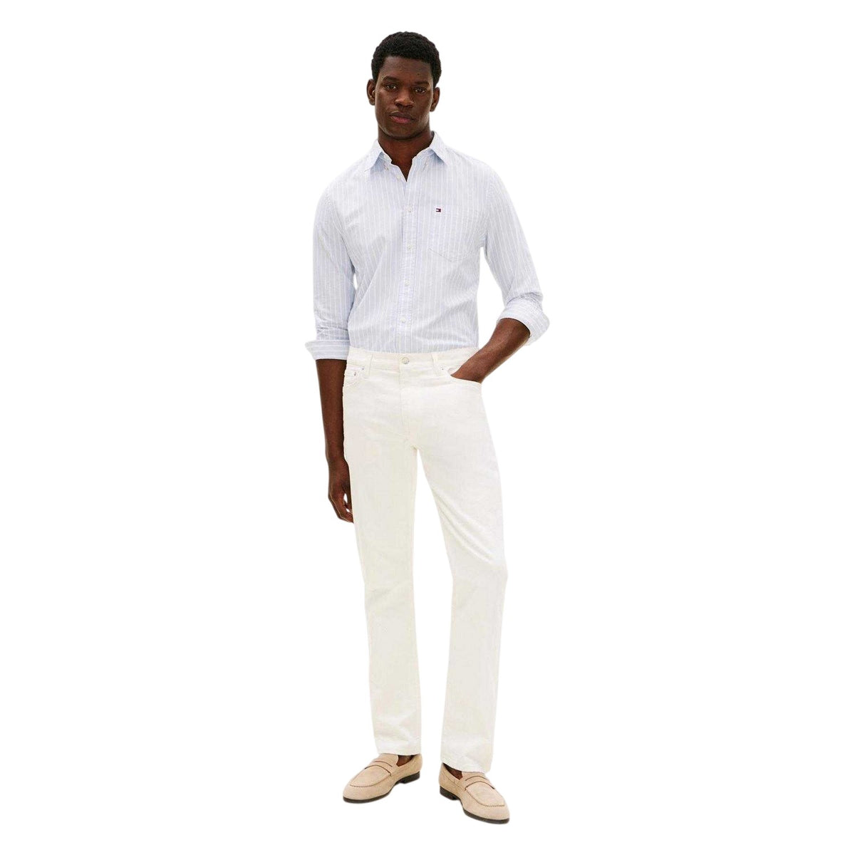 Breezy Blue-White - Pack Shot - Tommy Hilfiger Mens Striped Oxford Shirt