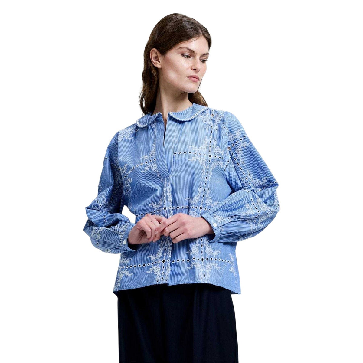Blue-White - Lifestyle - French Connection Womens-Ladies Patterned Long-Sleeved Shirt