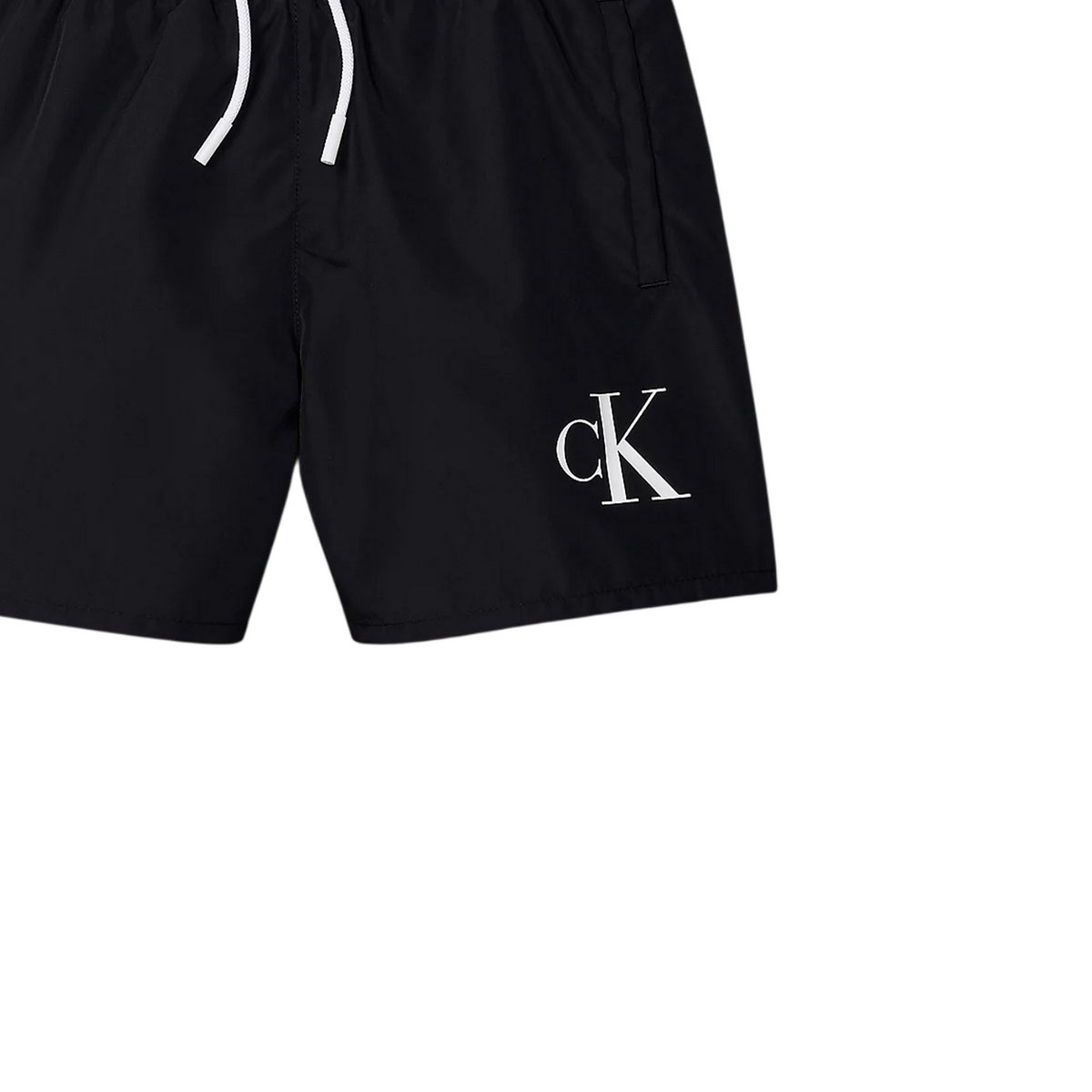 Black - Side - Calvin Klein Boys Monogram Slim Swim Shorts
