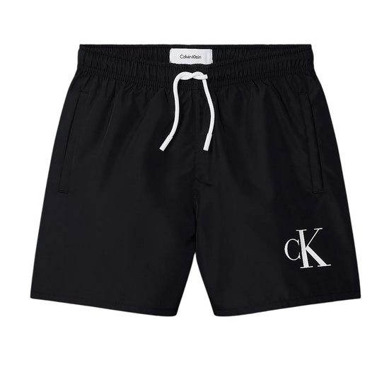 Black - Front - Calvin Klein Boys Monogram Slim Swim Shorts