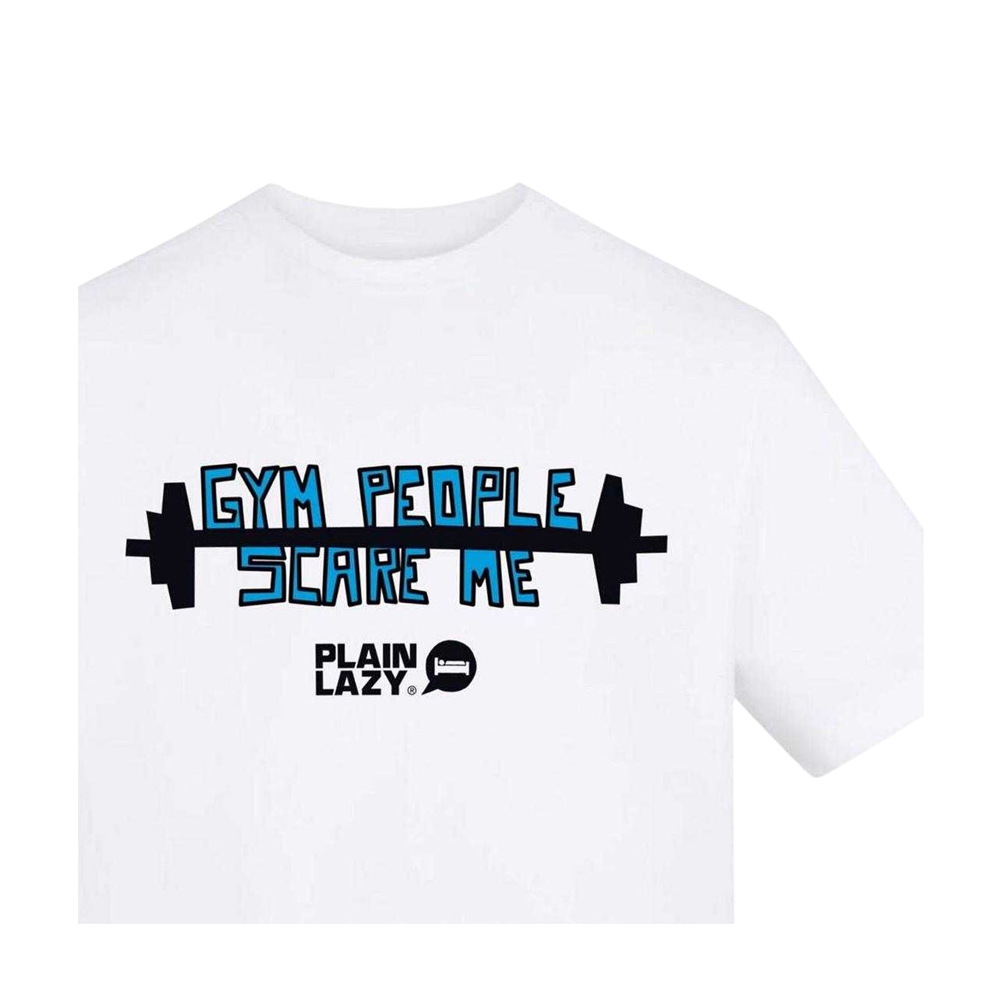 White - Side - Plain Lazy Mens Gym People Scare Me Printed T-Shirt