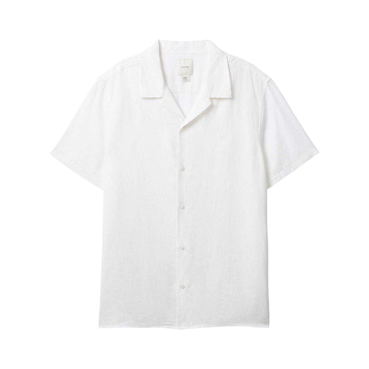 Brilliant White - Front - Calvin Klein Mens Linen Blend Short-Sleeved Shirt