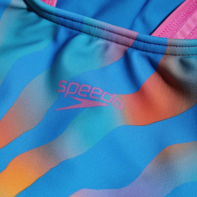 Blue-Yellow - Back - Speedo Girls Printed One Piece Swimsuit