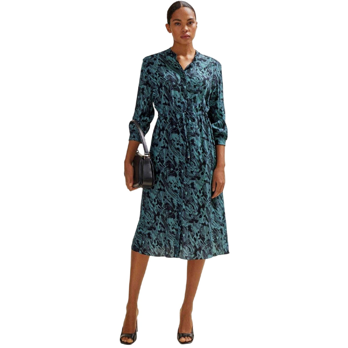 Green - Lifestyle - Boss Womens-Ladies Dalati Abstract Collared Midi Shirt Dress