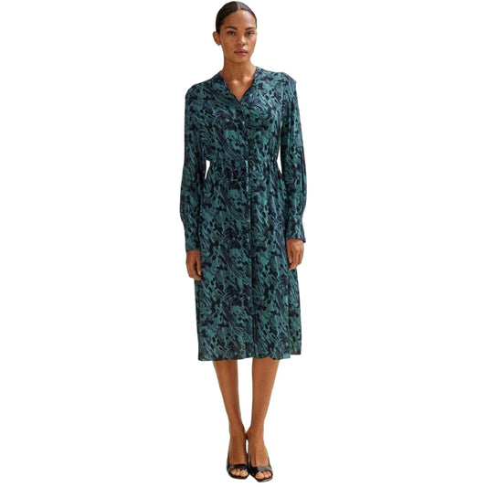 Green - Front - Boss Womens-Ladies Dalati Abstract Collared Midi Shirt Dress