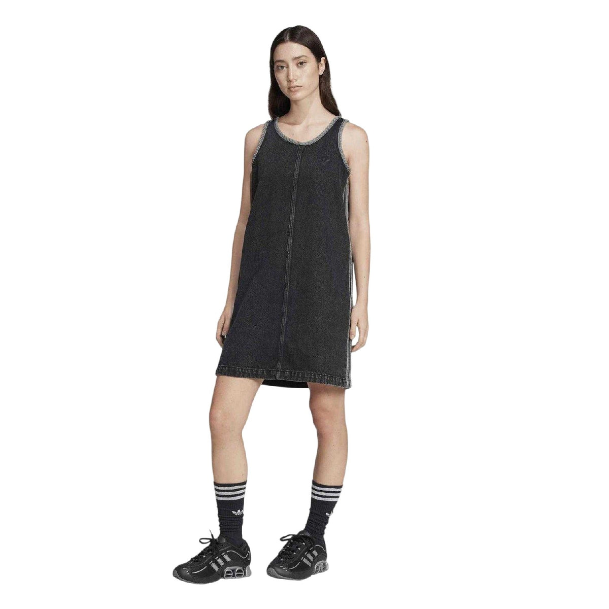 True Black - Lifestyle - Adidas Womens-Ladies 3 Stripes Denim Mini Dress