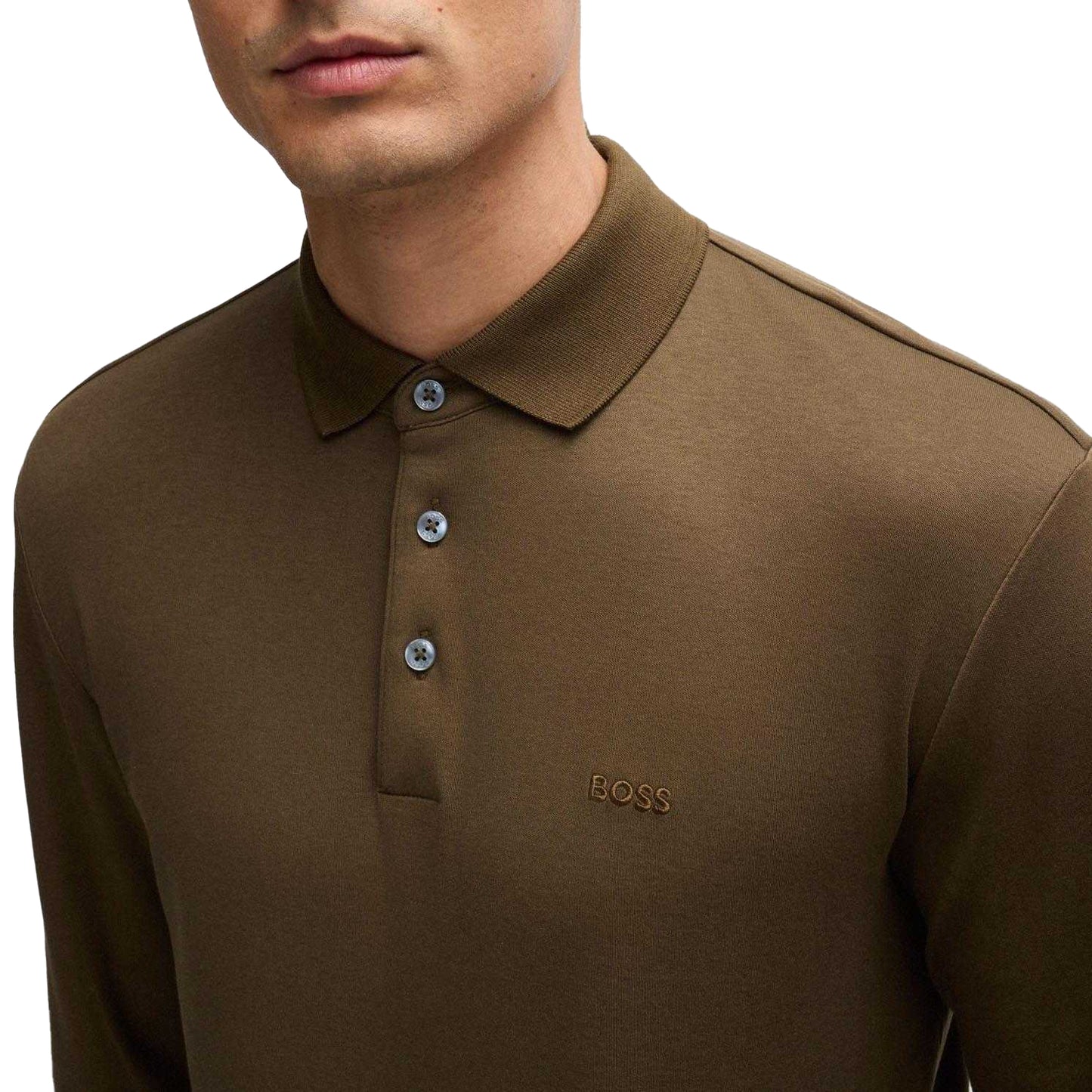 Green - Lifestyle - Boss Mens Pado 30 Embroidered Logo Long-Sleeved Polo Shirt