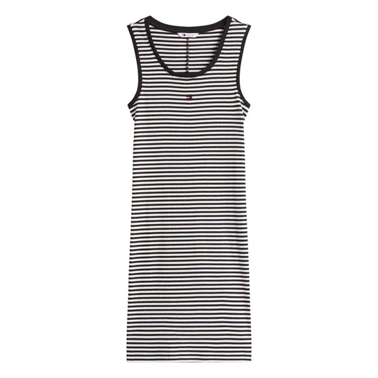 Black-Ecru - Front - Tommy Jeans Womens-Ladies Essential Ribbed Slim Tank Dress