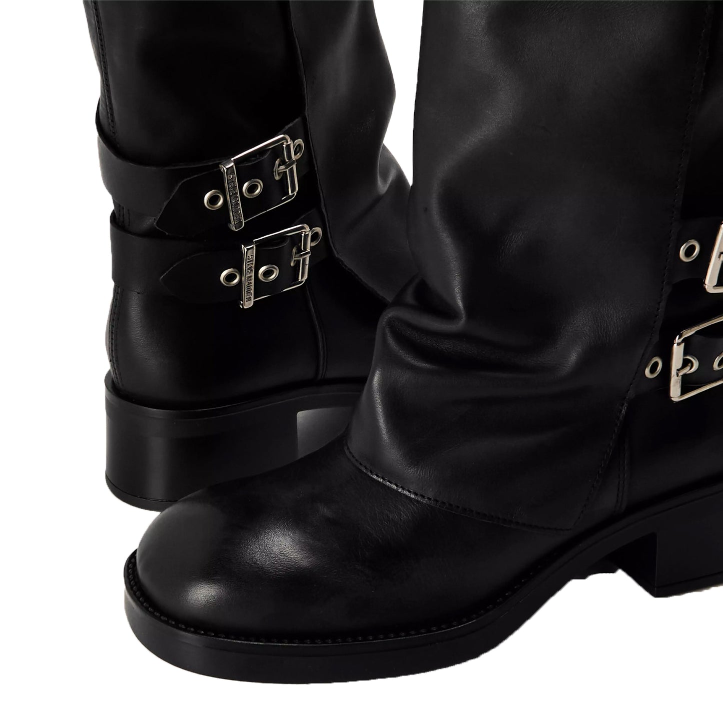 Black - Side - Steve Madden Womens-Ladies Bonfire Trench Metallic Block Heel Ankle Boots