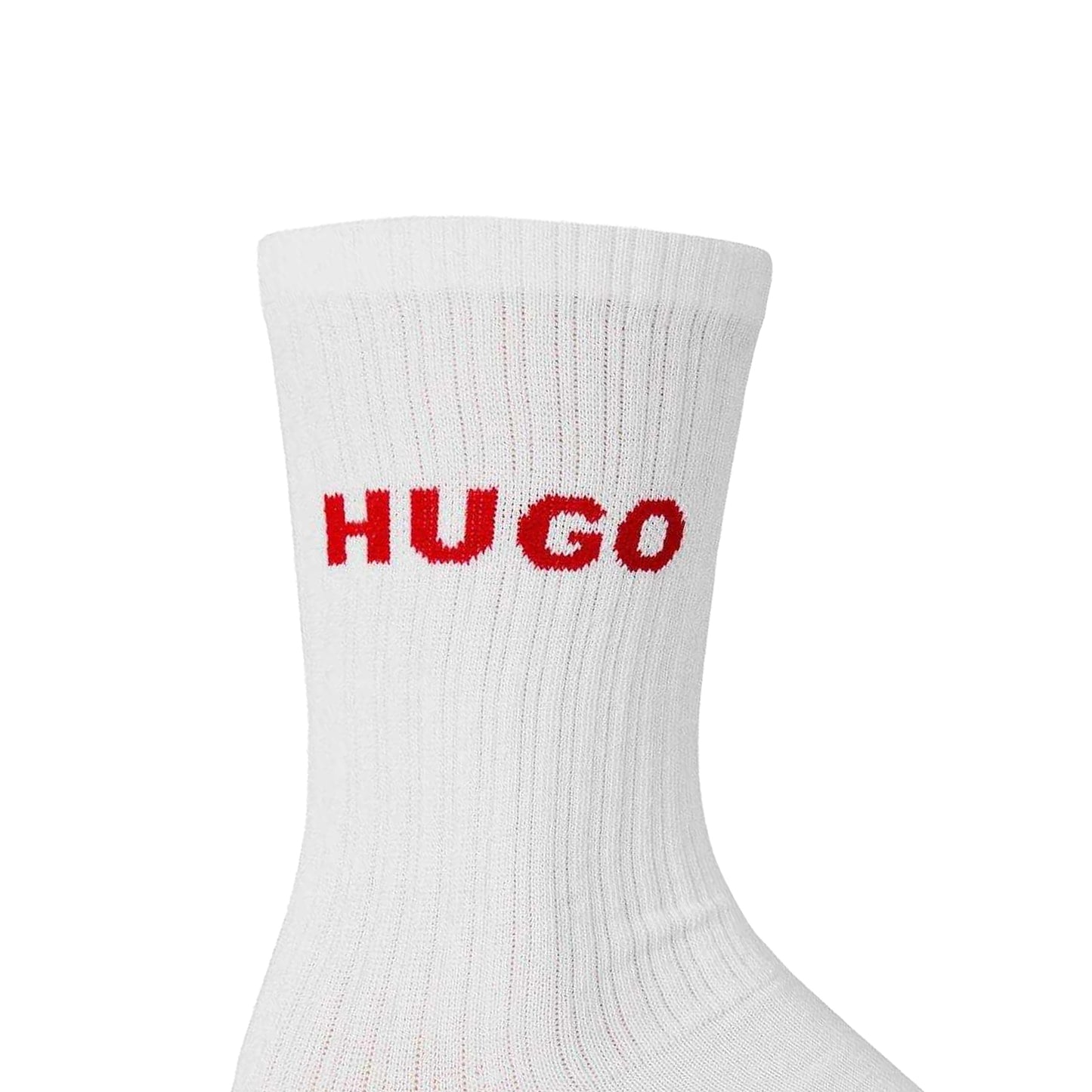 White - Side - Hugo Unisex Adult Embroidered Logo Crew Socks