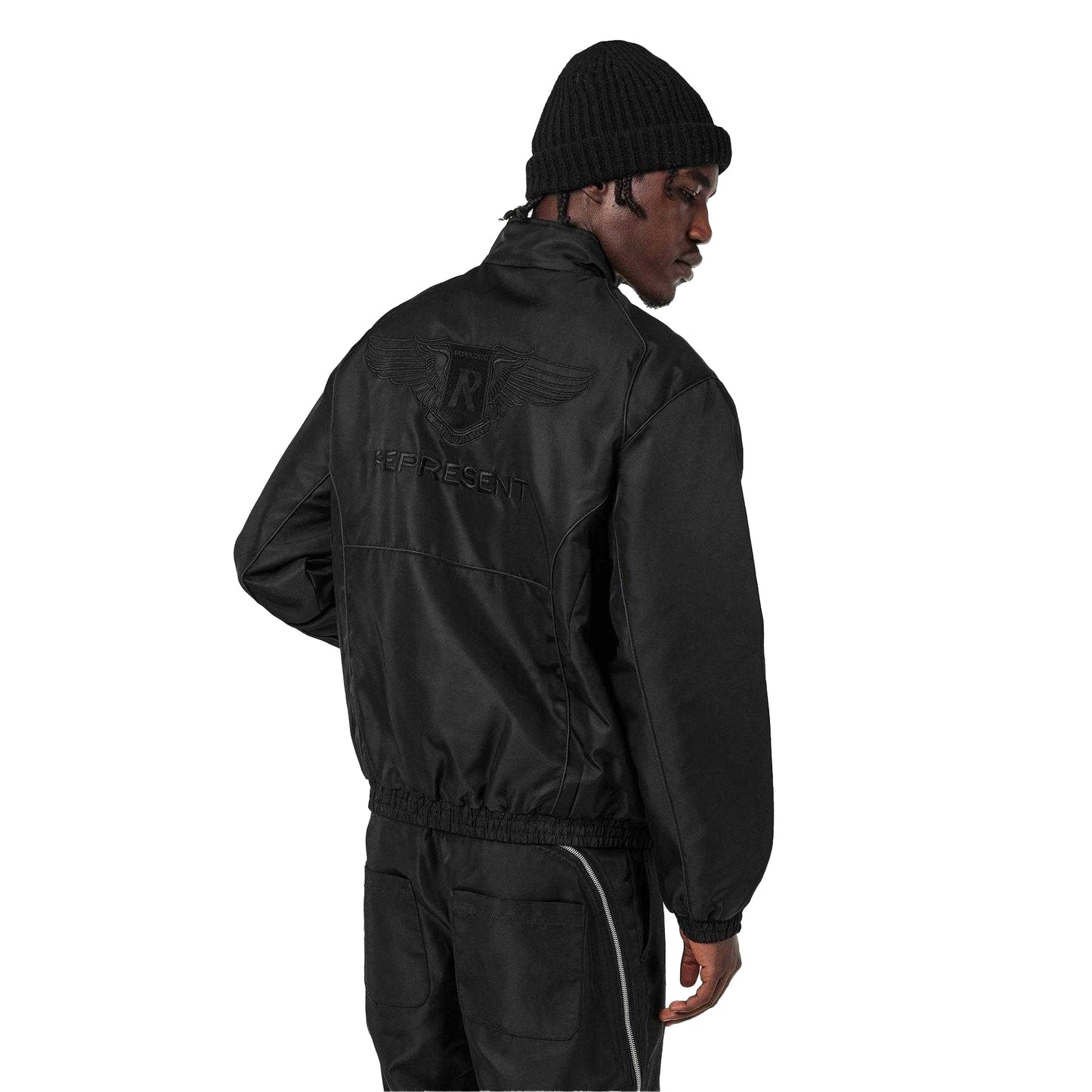 Black - Pack Shot - Represent Mens Ribbed Collar Bomber Jacket