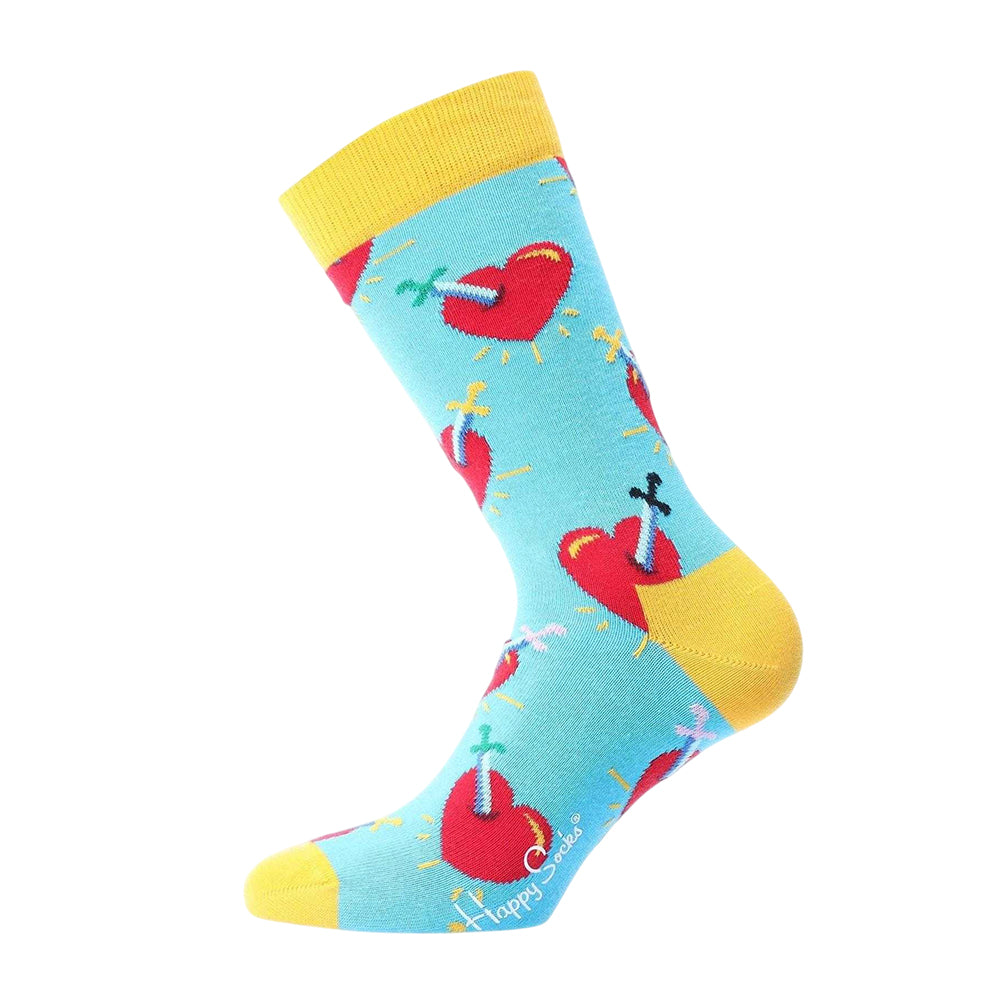 Turquoise - Back - Happy Socks Womens-Ladies Heart Crew Socks