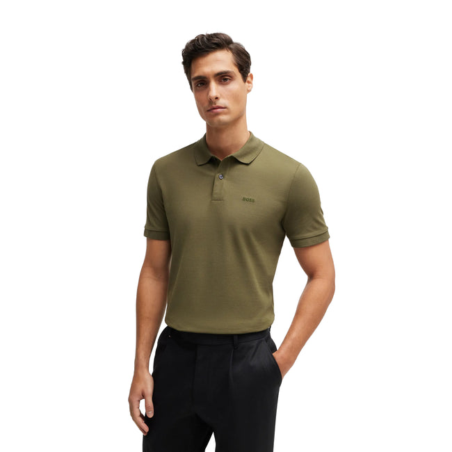 Khaki Green - Side - Hugo Boss Mens Pallas Cotton Polo Shirt